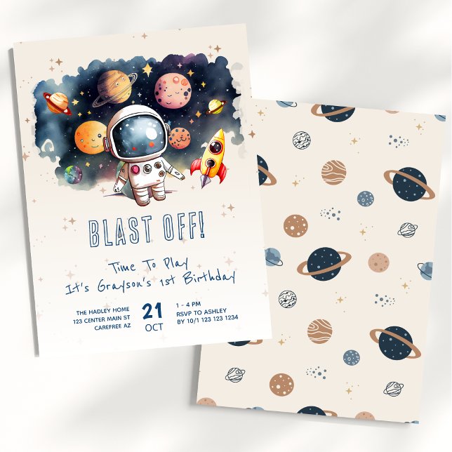 Invitation Fusée spatiale pour 1er anniversaire (Créateur téléchargé)