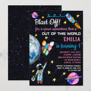 Invitation Fusées de l'astronaute spatiale rose Rainbow Ballo