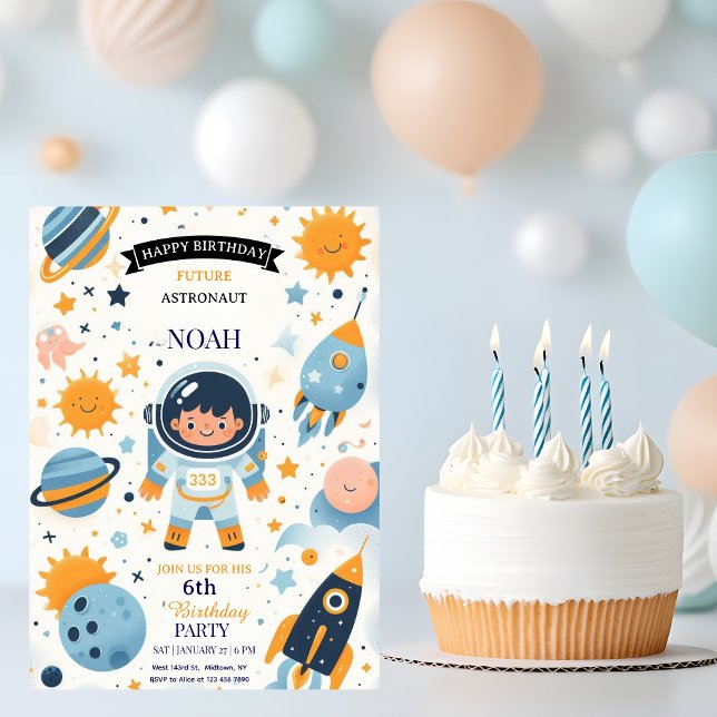 Invitation Futur anniversaire d'astronaute spatial  (Créateur téléchargé)