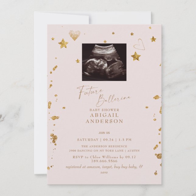 Invitation Futur Baby shower Ballerina Ultrasound (Devant)