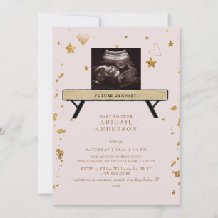 Invitation Futur Baby shower Blush Gymnast Ultrasound