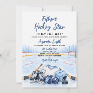 Invitation Futur bébé star de hockey Shower Bleu Sports pour 
