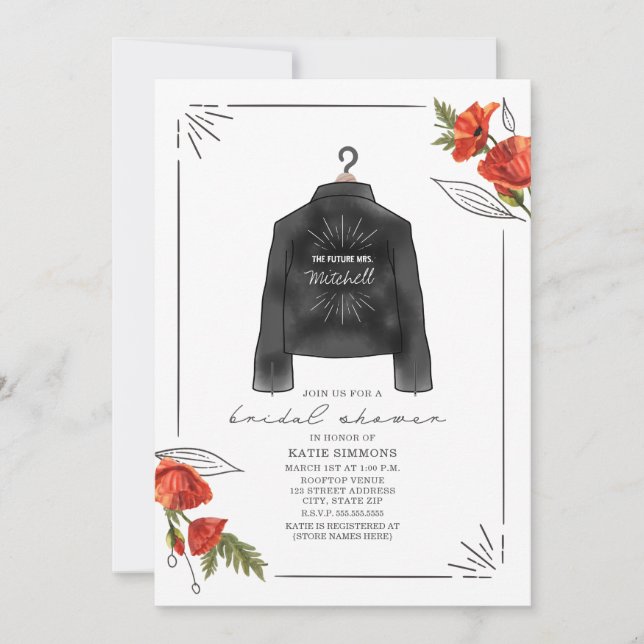Invitation Futur Fête des mariées de la veste en cuir de Mme (Devant)