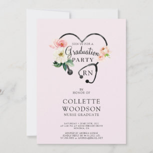 Invitation Futur Infirmière Diplôme Floral Stethoscope rose
