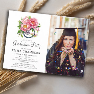 Invitation Futur Infirmière Stethoscope Floral Graduation