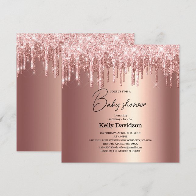 Invitation Futur maman à la Baby Shower Rose Gold Moderne (Devant / Derrière)