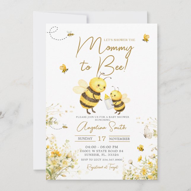 Invitation Futur Maman Abeille à Bébé Abeille Shower (Devant)