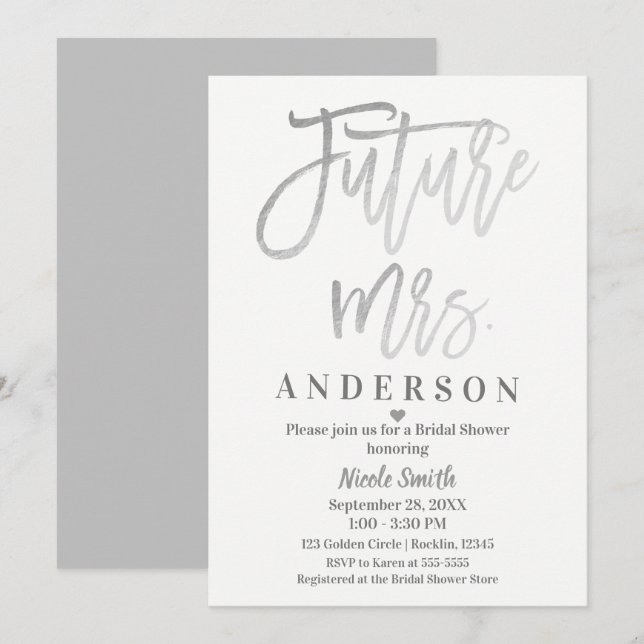 Invitation Futur mariage de Mme Silver : Baby Shower de robe  (Devant / Derrière)