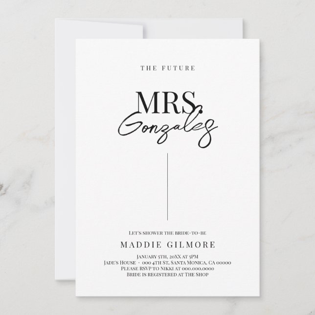 Invitation Futur Mme Simple Moderne Douche nuptiale Invitatio (Devant)