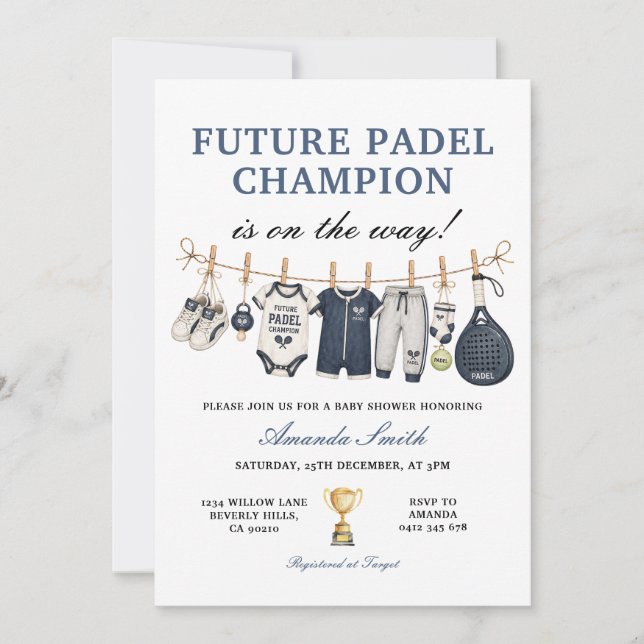 Invitation Futur Vainqueur de Padel Garçon Linge Bébé Shower (Devant)