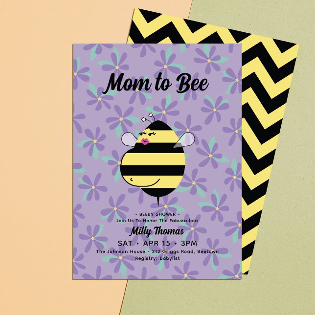 Invitation Future Maman Abeille Fête de Bébé Florale Violette (Créateur téléchargé)
