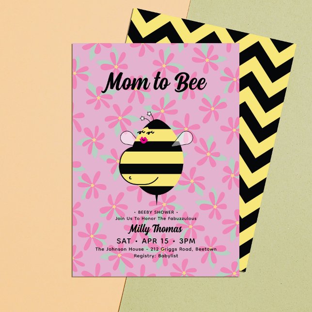 Invitation Future Maman Abeille Rose Floral Baby Shower (Créateur téléchargé)