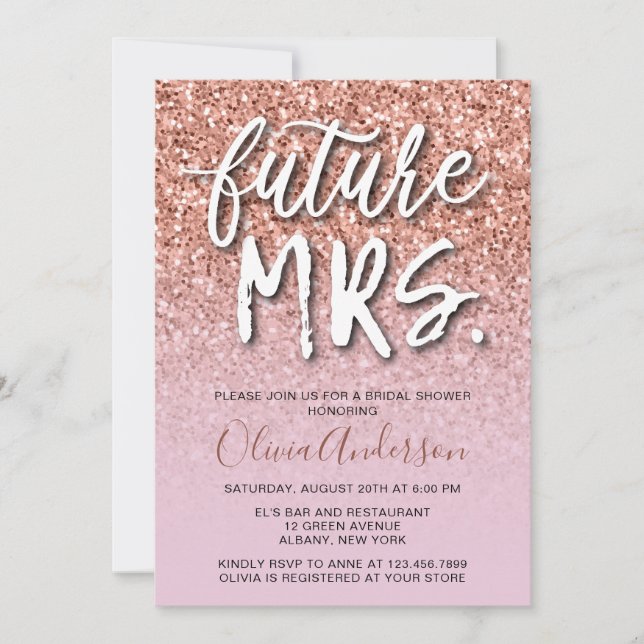 Invitation Future Mme Rose Gold Parties scintillant Fête de l (Devant)