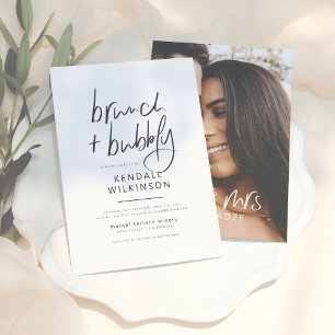 Invitation Future Mrs   Brunch Noir & Blanc & Photo à bulles