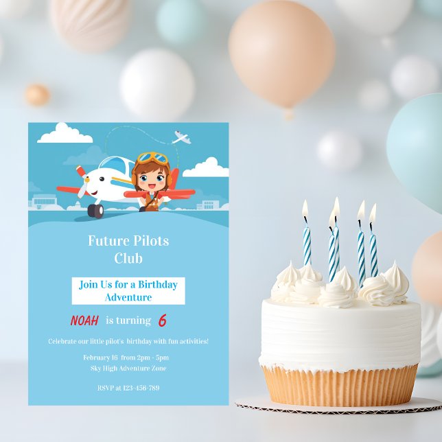 Invitation Future Pilot Airplane Adventure Birthday (Créateur téléchargé)