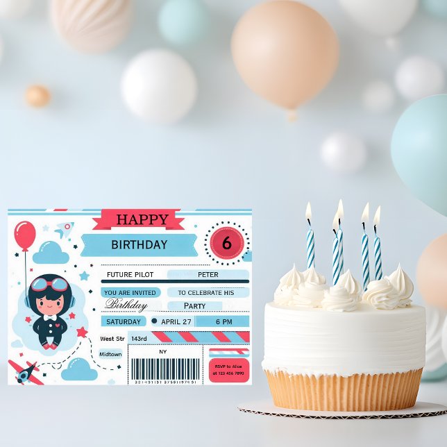 Invitation Future Pilot Airplane Boarding Pass Birthday (Créateur téléchargé)
