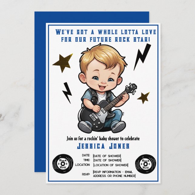 Invitation Future Rock Star Rock N Roll Lotta Love Baby Boy (Devant / Derrière)