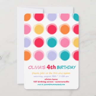 Invitation Fuzzy Colorful mignon Dots Enfants Fille Anniversa