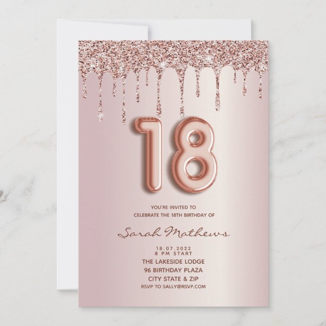 Invitation Gabarit 18 ans paillettes rose gold (Devant)