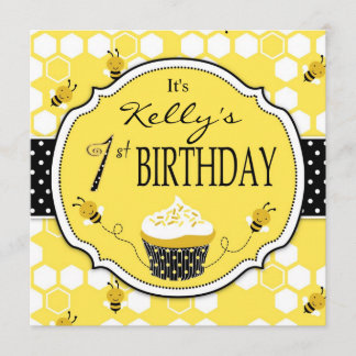 Invitation Gaffez anniversaire de petit gâteau d'abeille le