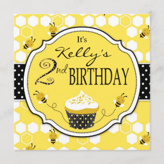 Invitation Gaffez anniversaire de petit gâteau d'abeille le