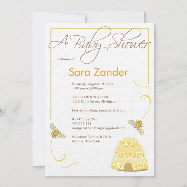 Invitation Gaffez l'invitation de baby shower d'abeille (Devant)