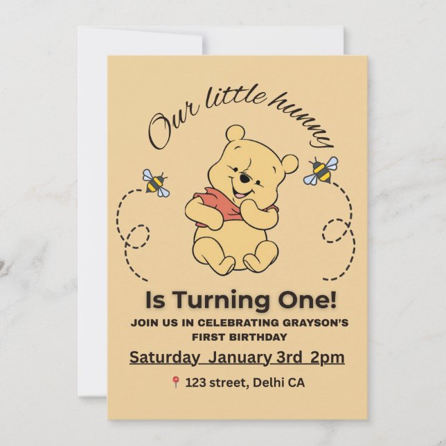 Invitation Gagnez l'invitation Pooh 1er anniversaire (Devant)