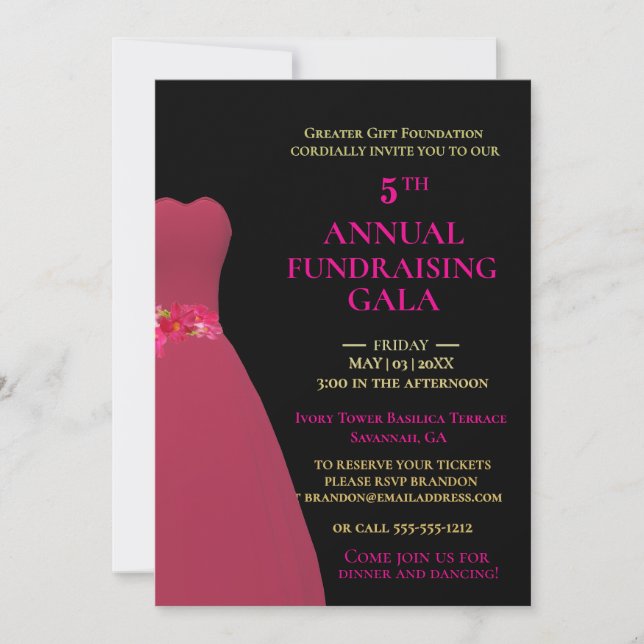 Invitation Gala annuel de collecte de fonds personnalisable B (Devant)