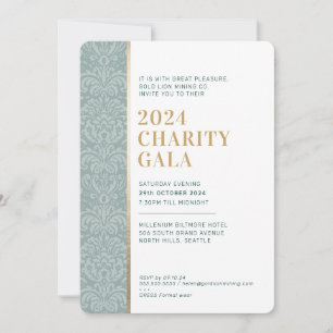 Invitation GALA BALL élégant damé vert foncé sauge or
