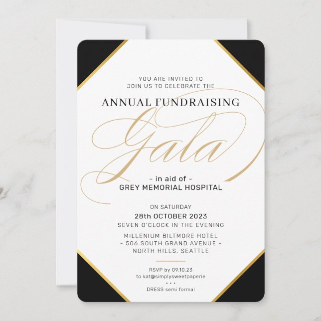 Invitation GALA BALL FONDEMENT événement élégant cravate noir (Devant)