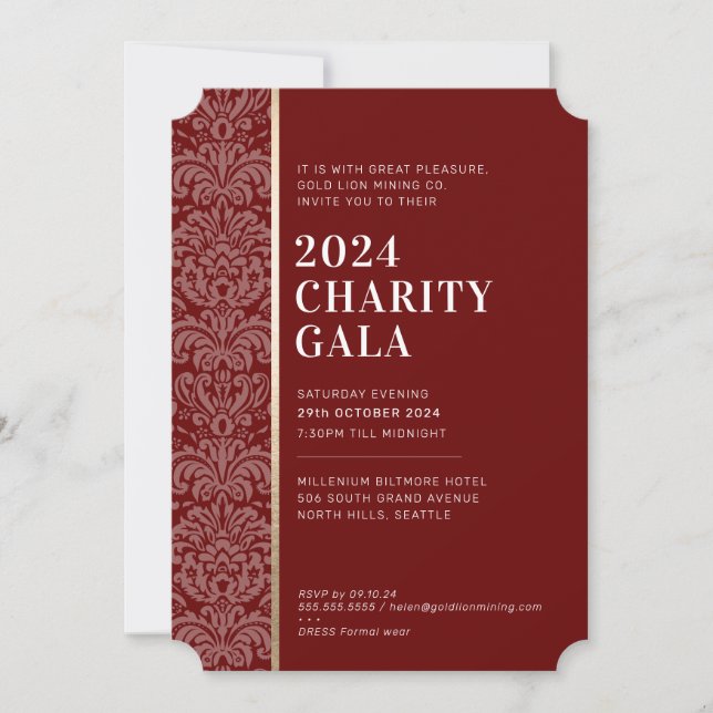 Invitation GALA BALL moderne élégant événement bordeaux or (Devant)