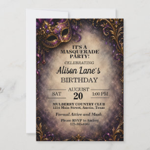 Invitation Gala de fête d'anniversaire masqué élégant pour ad
