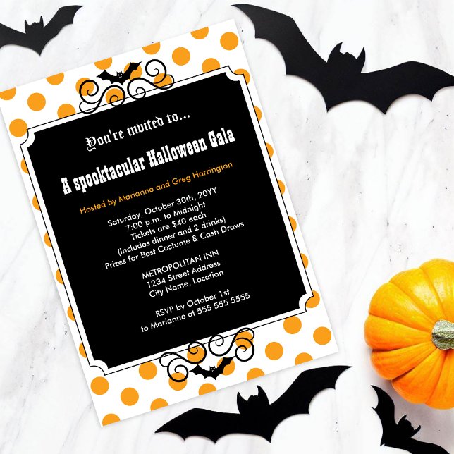 Invitation Gala de Halloween (Celebrate Halloween by hosting a party or gala, and inviting your guests with this black bat invite.)