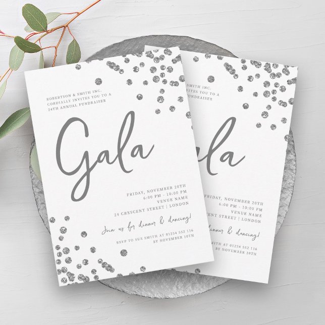 Invitation Gala d'entreprise officiel Parties scintillant d'a (Formal Corporate Gala Silver Glitter Confetti Invitation)