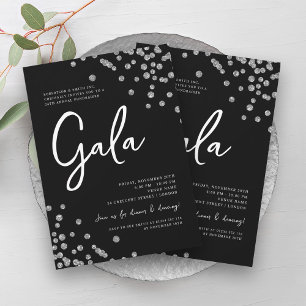 Invitation Gala d'entreprise officiel Silver Confetti Noir