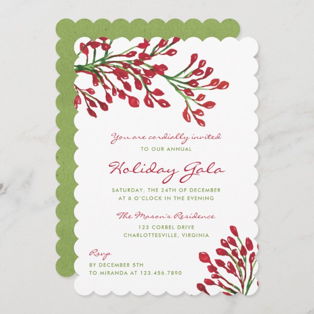 Invitation Gala des Fêtes de Noël Rouge et Vert (Devant / Derrière)