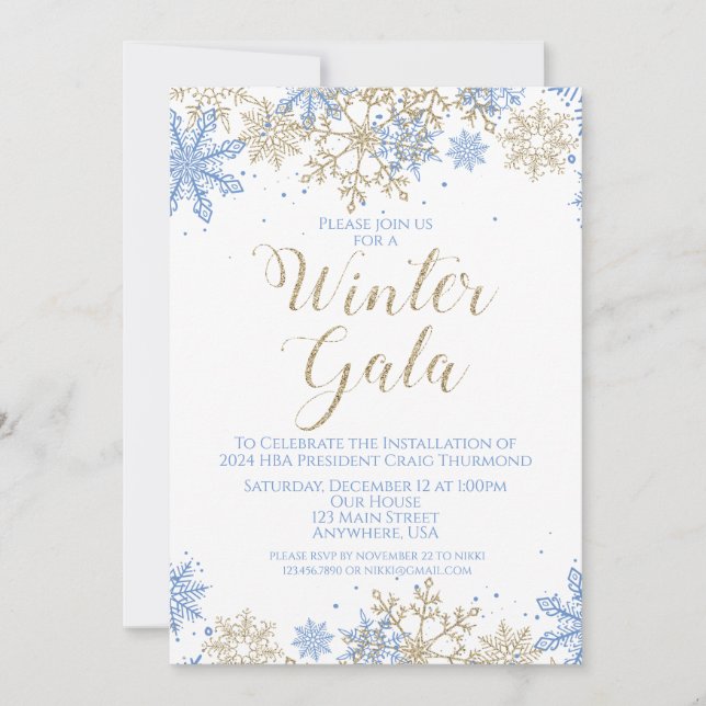 Invitation Gala d'hiver Bleu et Or Invite (Devant)