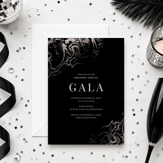 Invitation Gala Élégant Marbrure Argentée (Créateur téléchargé)