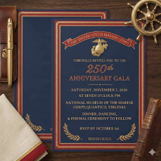 Invitation Gala élégant Navy et Or pour le 250e anniversaire