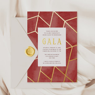 Invitation Gala Géométrique Rouge Gold Foil