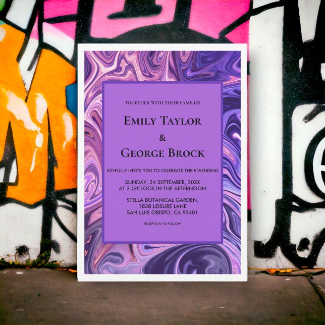 Invitation Galaxie Abstraite moderne Art Wavy Blue Chic Maria (Créateur téléchargé)