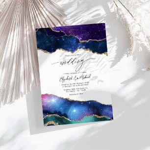 Invitation Galaxie Agate Faux Paillettes Luxe Céleste Mariage
