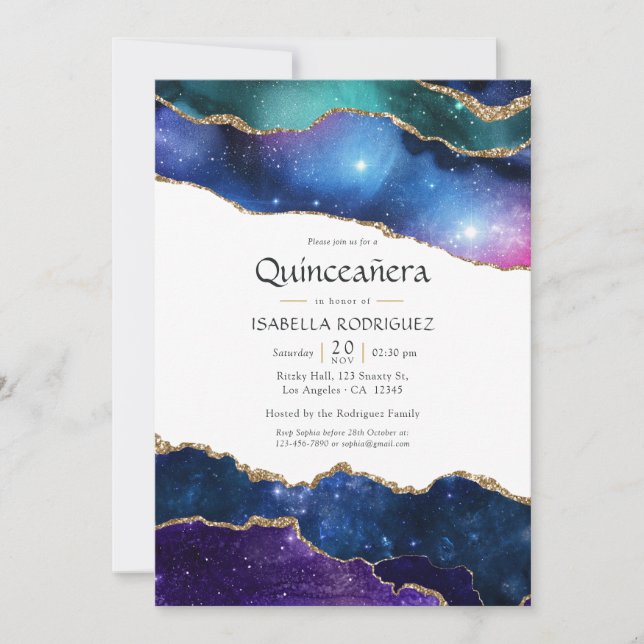 Invitation Galaxie Agate Quinceañera (Devant)