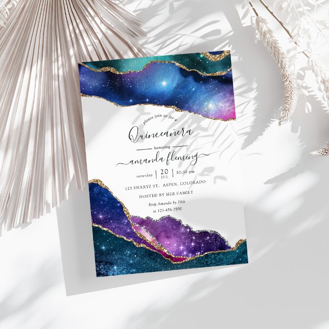 Invitation Galaxie Agate Quinceañera (Galaxy Agate Quinceañera Invitation)