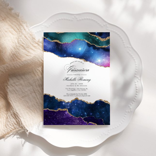 Invitation Galaxie Agate Quinceañera Photo (Galaxy Agate Quinceañera Photo Invitation)