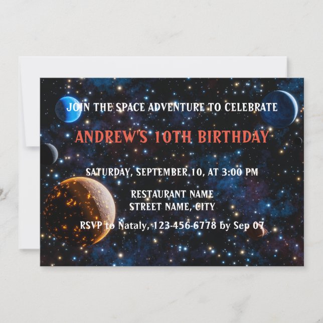 Invitation Galaxie avec des étoiles et des planètes (Devant)