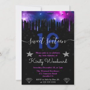 Invitation Galaxie bleue et violette Marble Sweet Sixteen