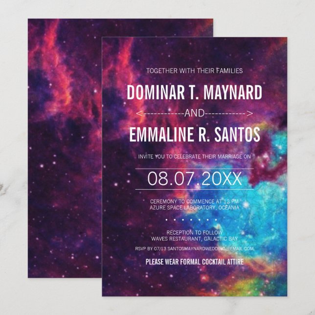 Invitation Galaxie colorée (Devant / Derrière)
