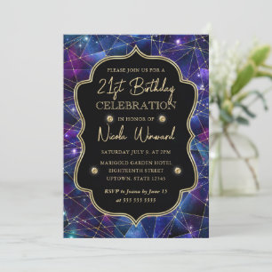 Invitation Galaxie Cristal Minuit Bleu Violet 21e Anniversair