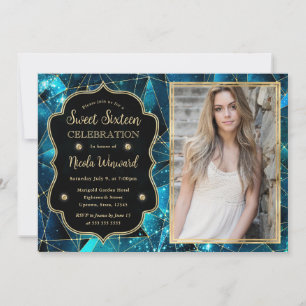 Invitation Galaxie Cristal Minuit Sarcelle Photo Sweet Sixtee